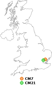 map showing distance between CM7 and CM21