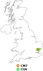 map showing distance between CM7 and CO6