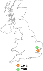 map showing distance between CM8 and CB8