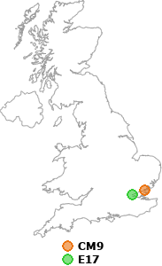 map showing distance between CM9 and E17