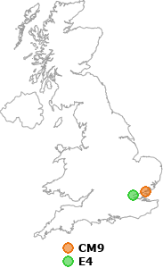 map showing distance between CM9 and E4