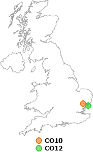 map showing distance between CO10 and CO12
