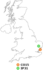 map showing distance between CO15 and IP31