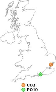 map showing distance between CO2 and PO10