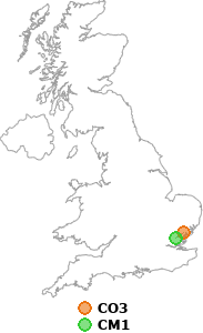 map showing distance between CO3 and CM1