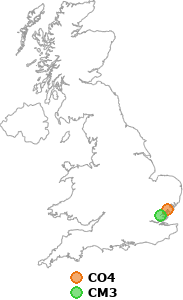 map showing distance between CO4 and CM3