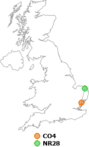 map showing distance between CO4 and NR28