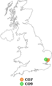 map showing distance between CO7 and CO9