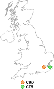 map showing distance between CR0 and CT5