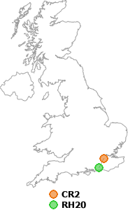 map showing distance between CR2 and RH20