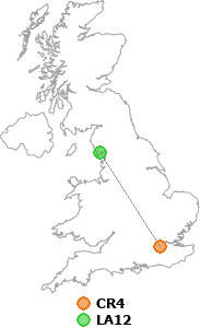 map showing distance between CR4 and LA12