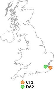 map showing distance between CT1 and DA2