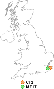 map showing distance between CT1 and ME17
