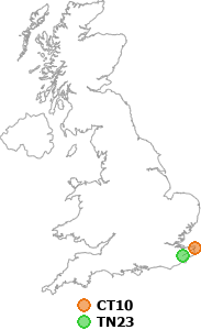 map showing distance between CT10 and TN23