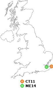 map showing distance between CT11 and ME14