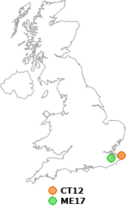 map showing distance between CT12 and ME17