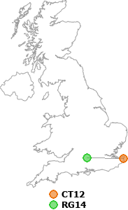 map showing distance between CT12 and RG14