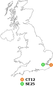 map showing distance between CT12 and SE25