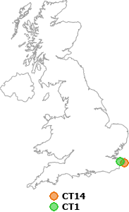 map showing distance between CT14 and CT1