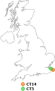 map showing distance between CT14 and CT5