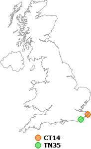 map showing distance between CT14 and TN35