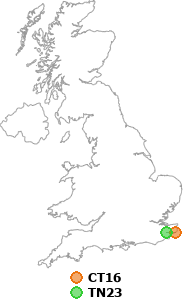 map showing distance between CT16 and TN23