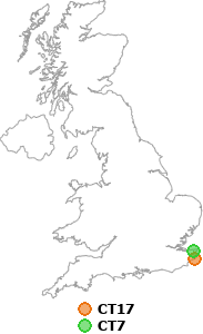 map showing distance between CT17 and CT7