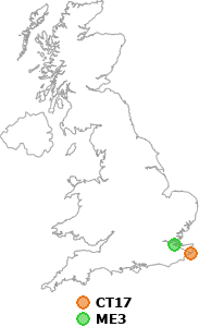 map showing distance between CT17 and ME3
