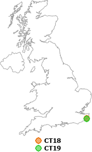 map showing distance between CT18 and CT19