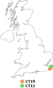 map showing distance between CT19 and CT11