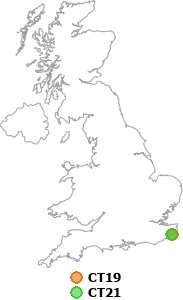 map showing distance between CT19 and CT21