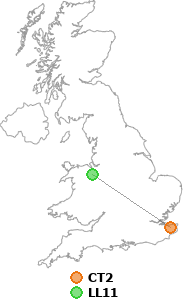 map showing distance between CT2 and LL11