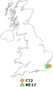 map showing distance between CT2 and ME17