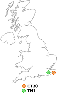 map showing distance between CT20 and TN1
