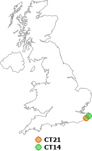 map showing distance between CT21 and CT14