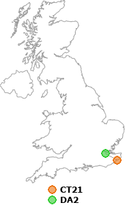 map showing distance between CT21 and DA2