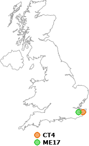map showing distance between CT4 and ME17