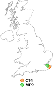 map showing distance between CT4 and ME9