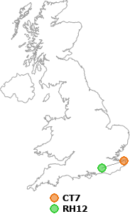 map showing distance between CT7 and RH12