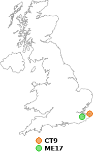 map showing distance between CT9 and ME17
