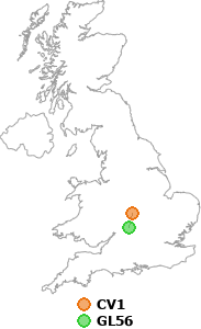 map showing distance between CV1 and GL56