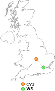 map showing distance between CV1 and W5