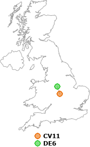 map showing distance between CV11 and DE6