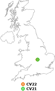 map showing distance between CV22 and CV21