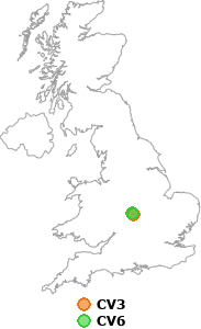 map showing distance between CV3 and CV6