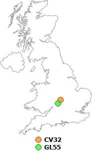 map showing distance between CV32 and GL55