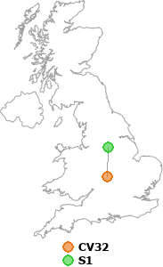 map showing distance between CV32 and S1