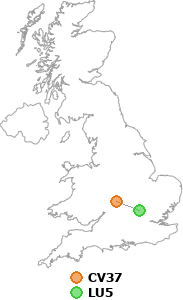 map showing distance between CV37 and LU5