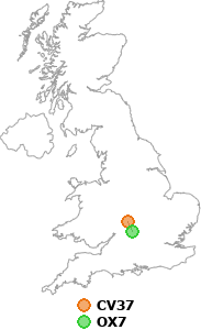 map showing distance between CV37 and OX7