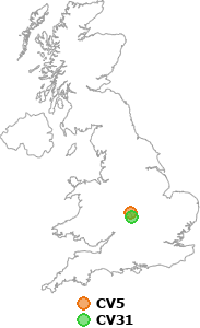 map showing distance between CV5 and CV31